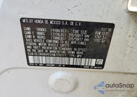 2017 Honda Hr-V Ex z USA, uszkodzony, nr VIN 3CZRU6H55HM709377